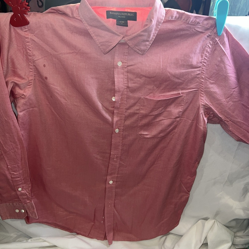 Banana Republic Shirt Men large relaxed Salmon Pink Button Down Preppy 95